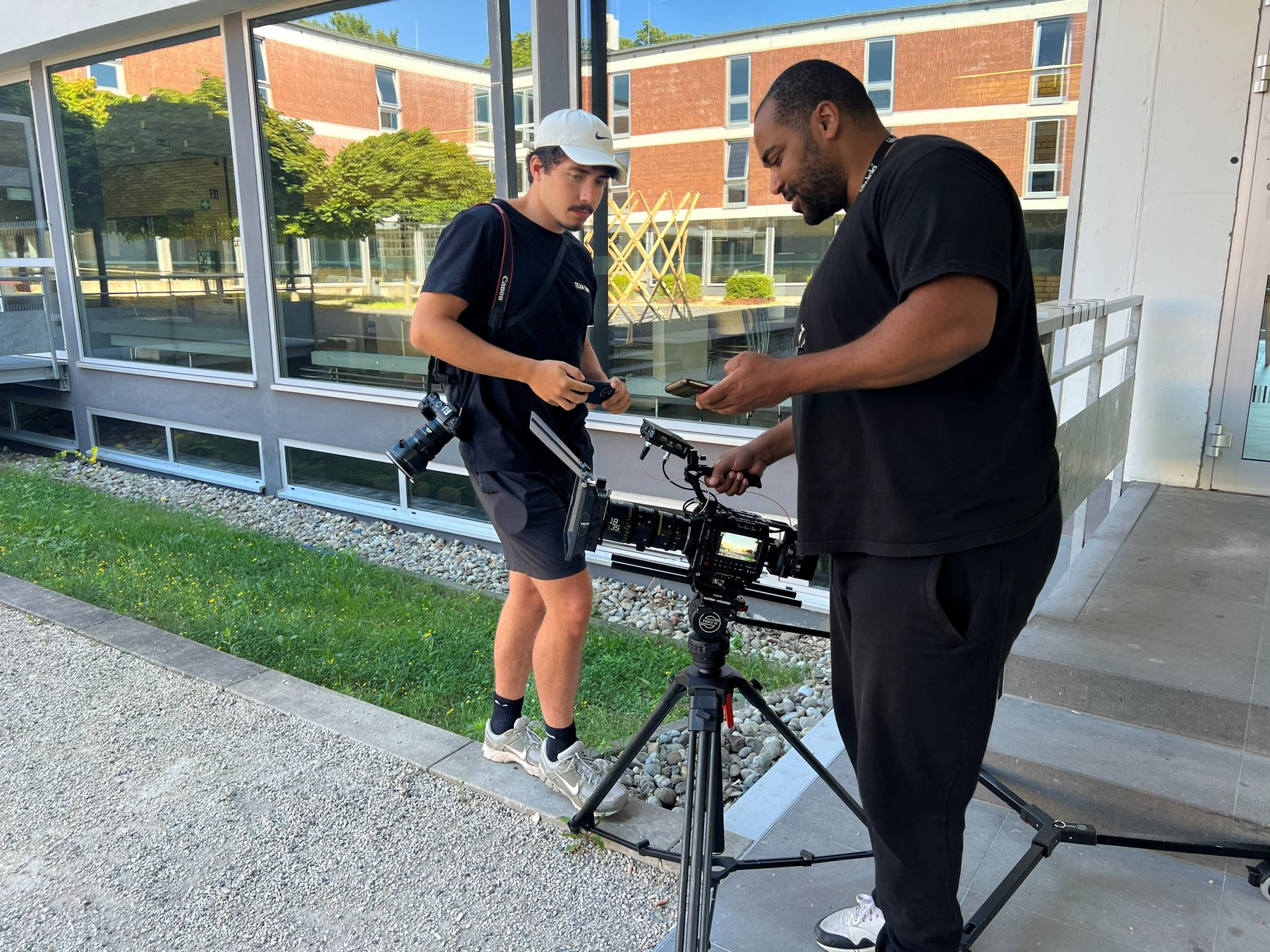 Team preparing the camera setup on campus